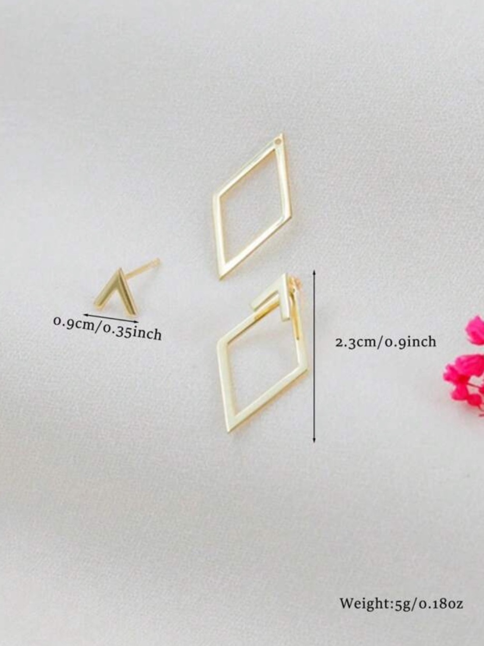 Geometric trending Yellow Gold Geometric Drop Earrings designer party cocktail - Picture 2 of 4